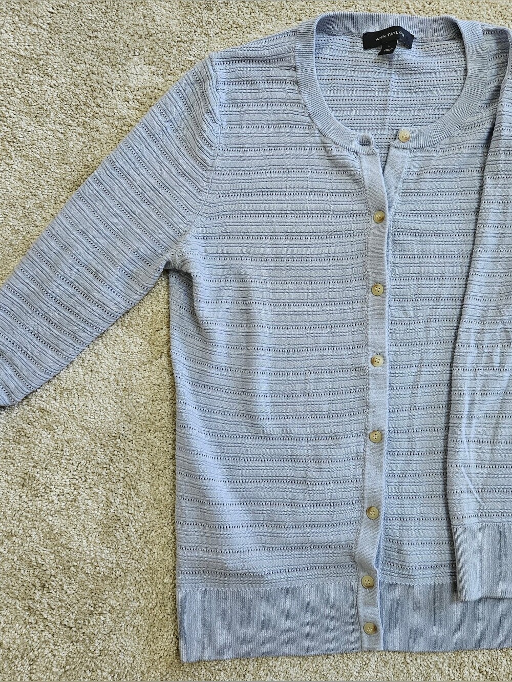 Ann Taylor Light Blue Knit Button-Up Cardigan